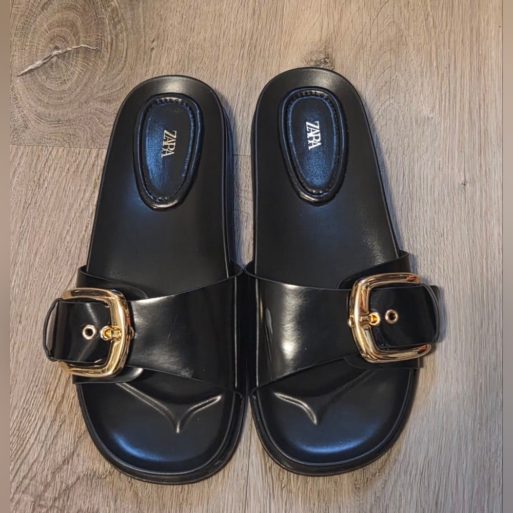 Zara Black Sandals with Gold Accent